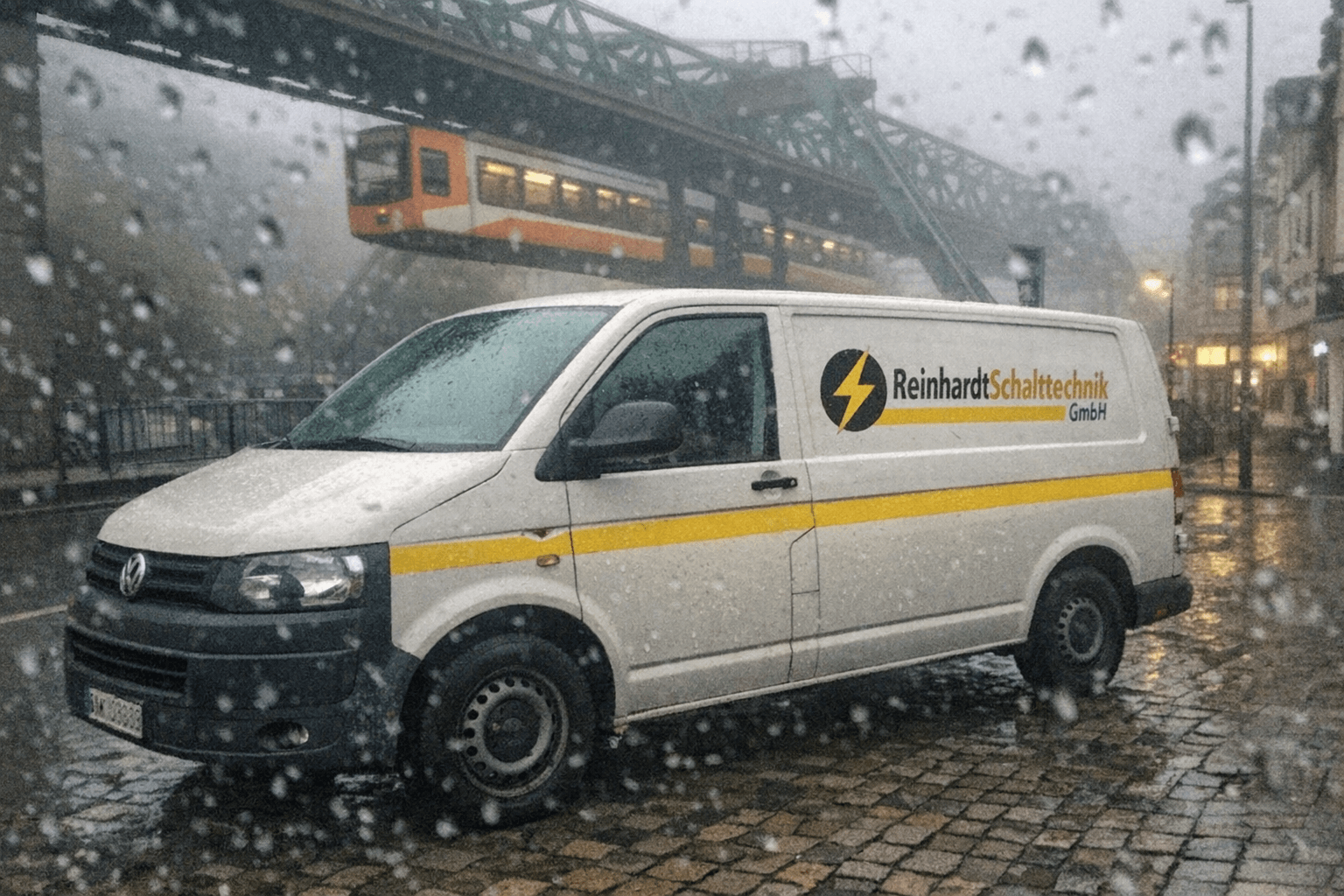 Servicefahrzeug unseres Unternehmens vor einer lokalen Sehenswürdigkeit in Wuppertal.