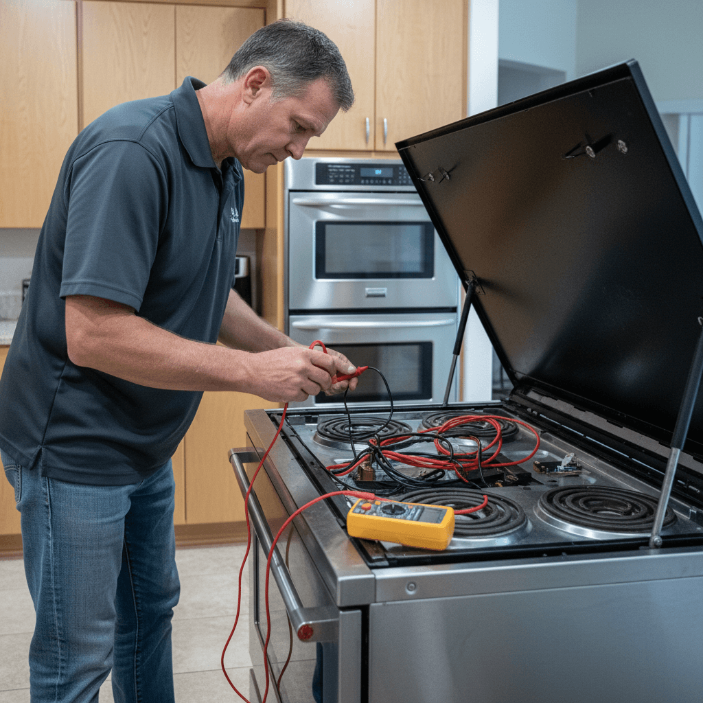 Elektroherd Anschlussdose mit fachgerechter Verdrahtung in der Küche.